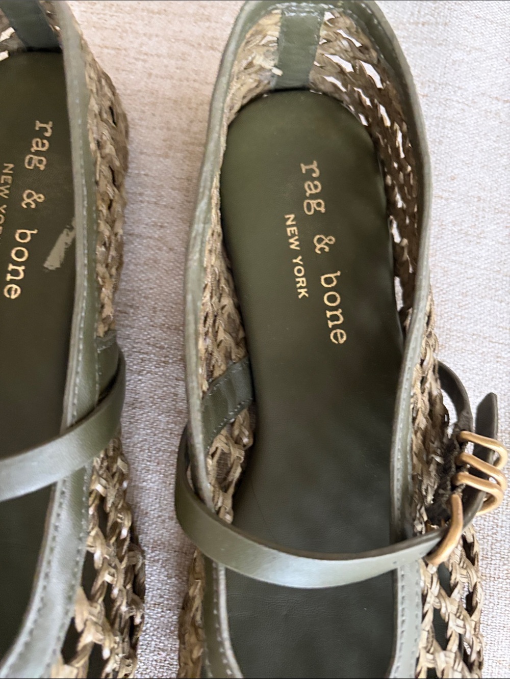rag & bone olive woven Mary Jane mules with gold buckle - Picture 2 of 6